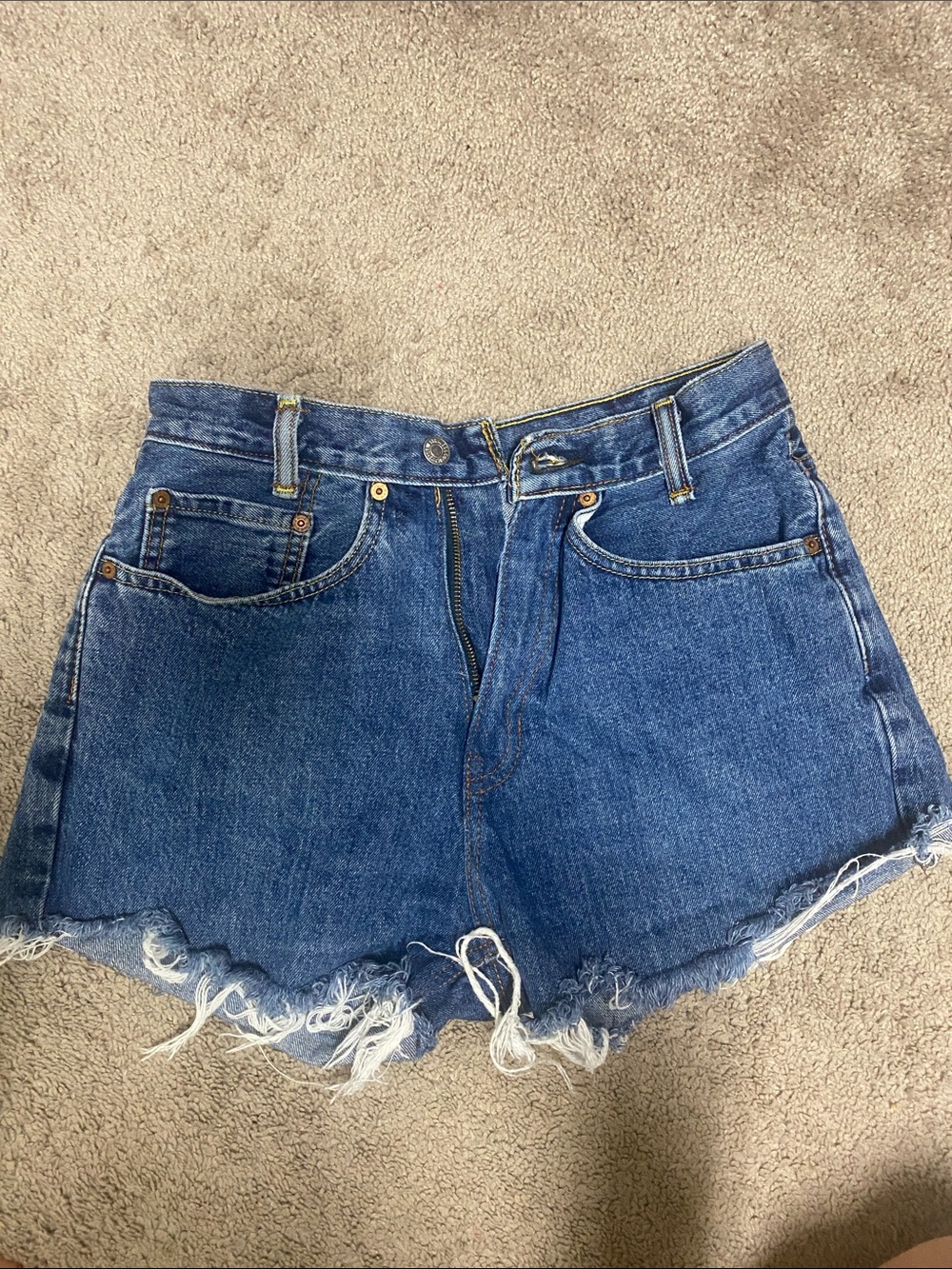 Levi's Blue High-Rise Frayed Hem Jean Shorts
